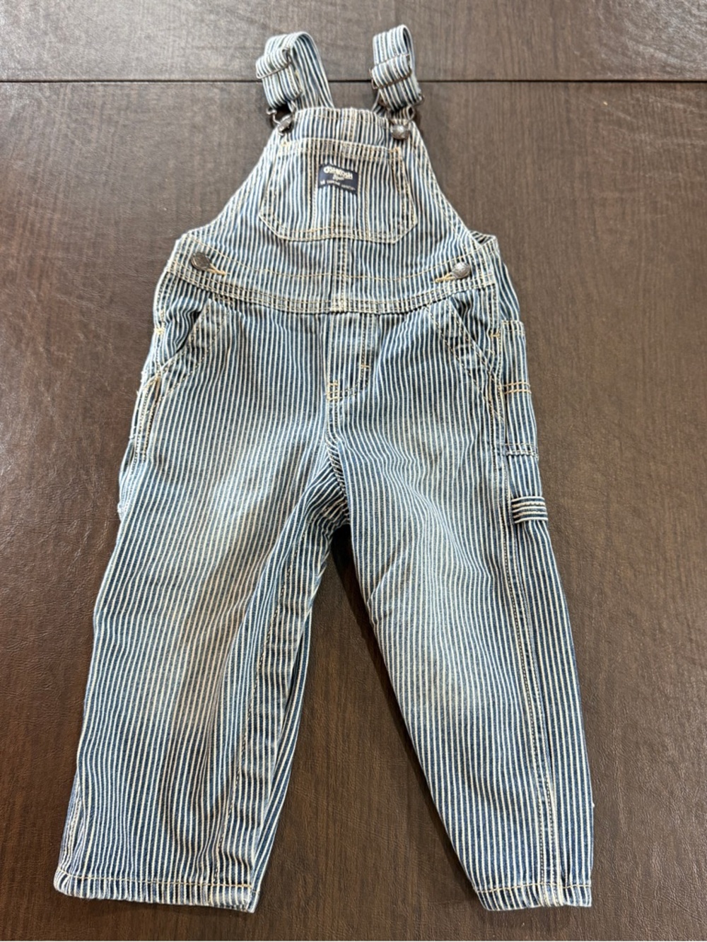 OshGosh B'gosh Vestback Striped Denim Kids Overalls - Blue and White Sz 24M